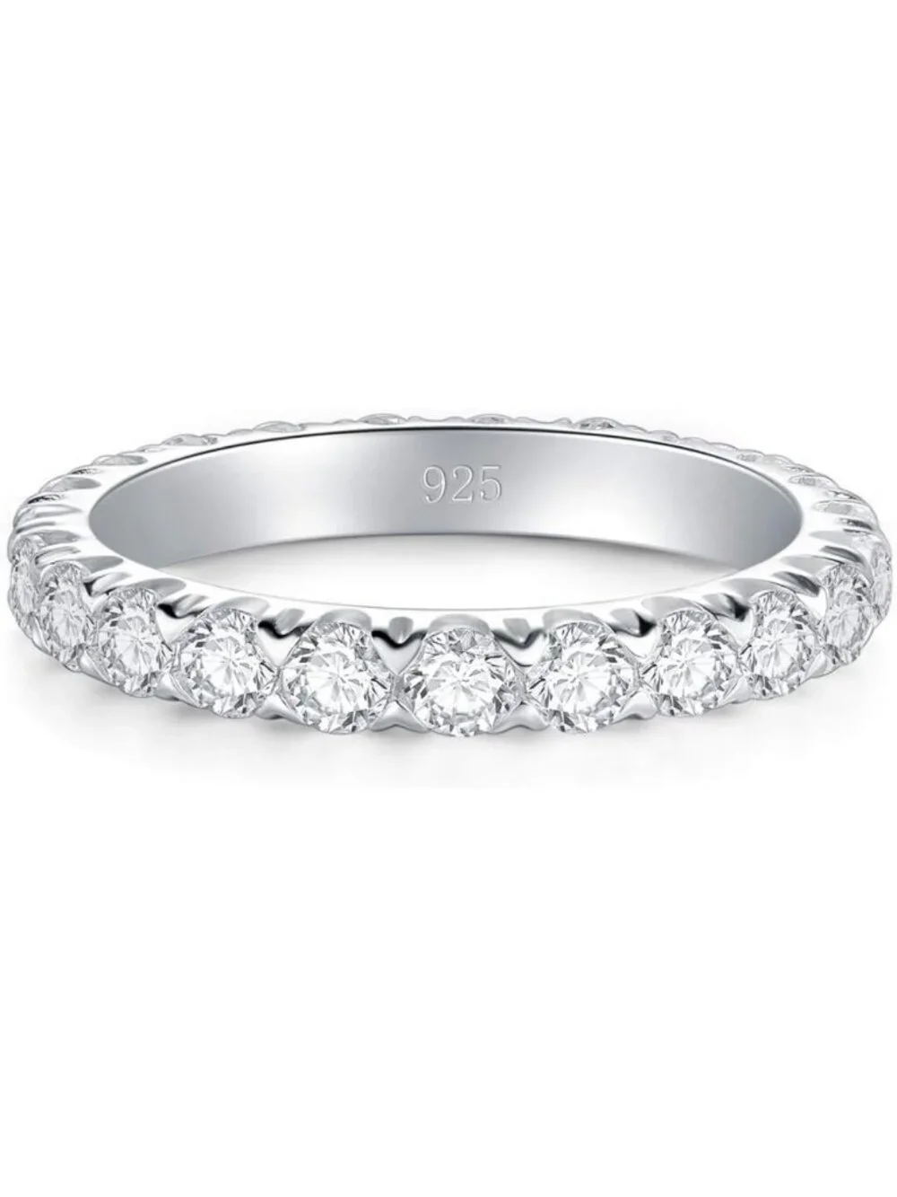 Sterling Silver Eternity Ring for Women, Stackable Cubic Zirconia Wedding Band